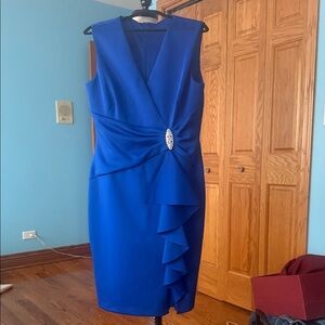 Alex Evenings Royal Blue Midi Dress with Ruffle